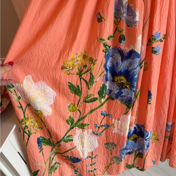 Anthropologie Ruched-bodice Floral Midi Dress In Orange SMALL - Picture 5 of 6
